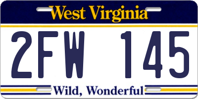 WV license plate 2FW145