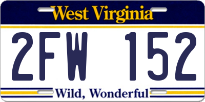 WV license plate 2FW152