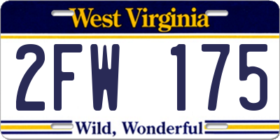 WV license plate 2FW175