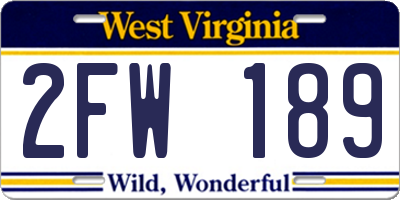 WV license plate 2FW189
