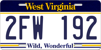 WV license plate 2FW192