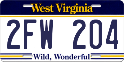 WV license plate 2FW204