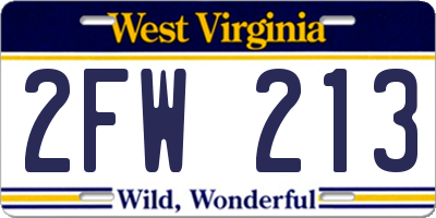 WV license plate 2FW213