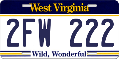 WV license plate 2FW222