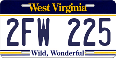 WV license plate 2FW225