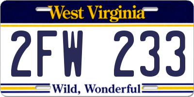 WV license plate 2FW233