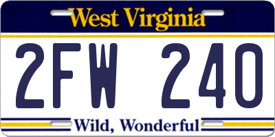 WV license plate 2FW240
