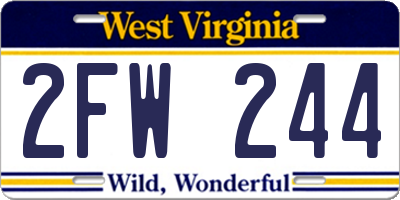 WV license plate 2FW244