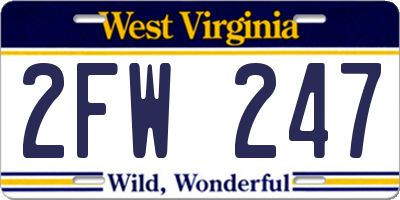 WV license plate 2FW247