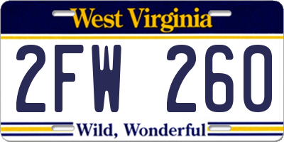 WV license plate 2FW260