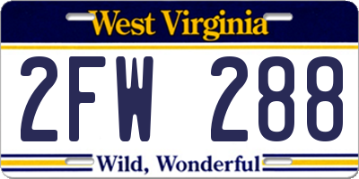WV license plate 2FW288