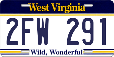 WV license plate 2FW291