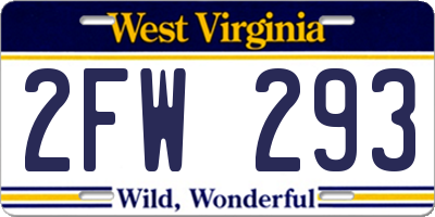 WV license plate 2FW293