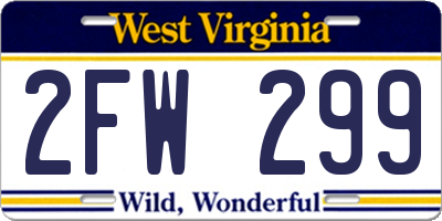 WV license plate 2FW299