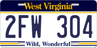 WV license plate 2FW304