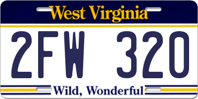 WV license plate 2FW320