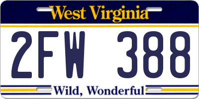 WV license plate 2FW388