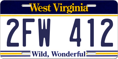 WV license plate 2FW412
