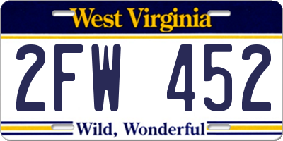 WV license plate 2FW452