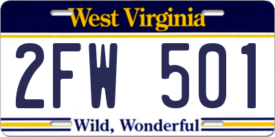 WV license plate 2FW501