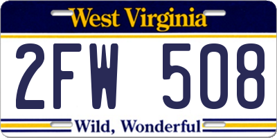 WV license plate 2FW508
