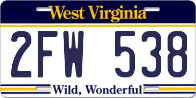 WV license plate 2FW538