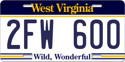 WV license plate 2FW600