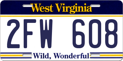 WV license plate 2FW608