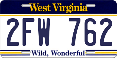 WV license plate 2FW762