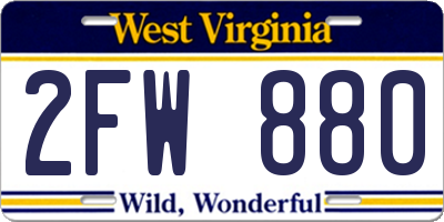 WV license plate 2FW880
