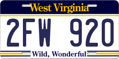 WV license plate 2FW920