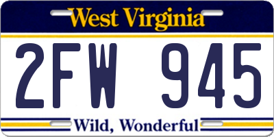 WV license plate 2FW945