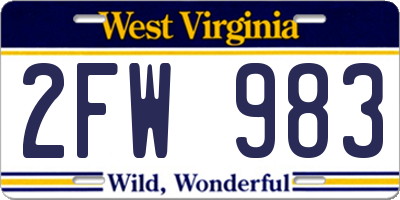 WV license plate 2FW983