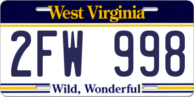 WV license plate 2FW998