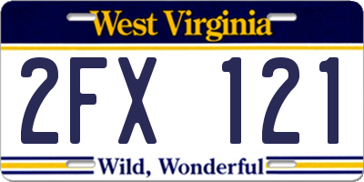 WV license plate 2FX121
