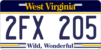 WV license plate 2FX205