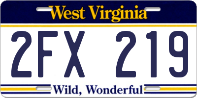 WV license plate 2FX219