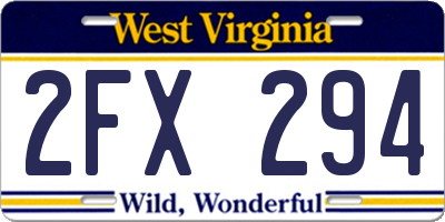 WV license plate 2FX294