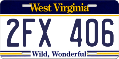 WV license plate 2FX406