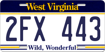 WV license plate 2FX443