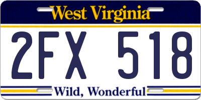 WV license plate 2FX518