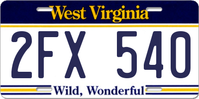 WV license plate 2FX540