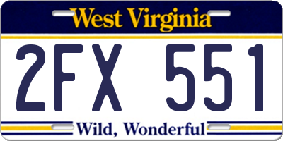 WV license plate 2FX551
