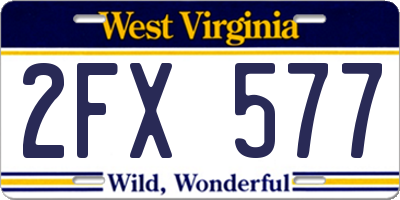 WV license plate 2FX577