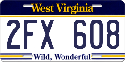 WV license plate 2FX608
