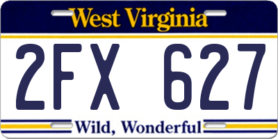 WV license plate 2FX627