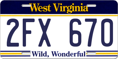 WV license plate 2FX670
