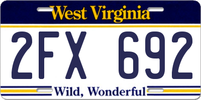 WV license plate 2FX692