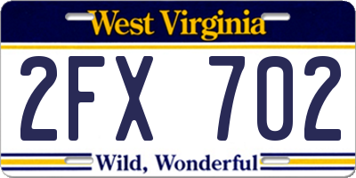 WV license plate 2FX702