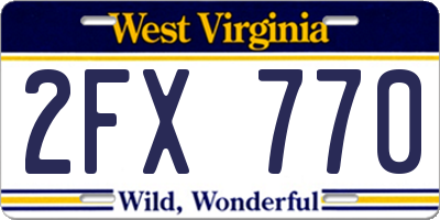 WV license plate 2FX770